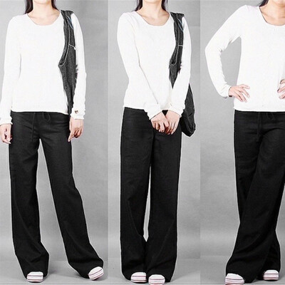 

Tailored Women High Waist Long Straight Pants Solid Color Plus Size Broad Leg Pants
