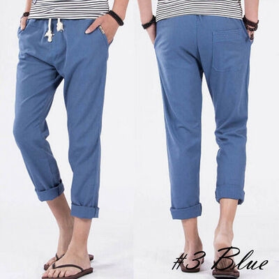 

Men Cotton Linen Loose Pants Beach Drawstring Yoga Elastic Casual Trousers