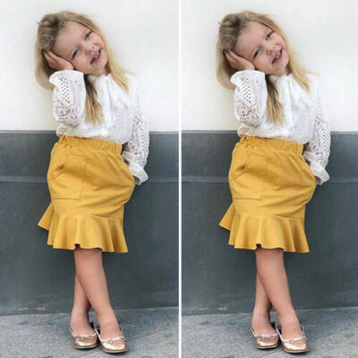 

US Infant Baby Girl Clothes Lace Bowknot Tie Tops ShirtSkirt Dress Outfit Set