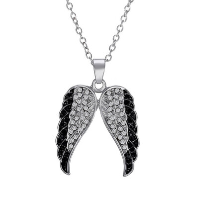 

Fashion Silver Black&White Diamond Angel Wings Pendant Necklace