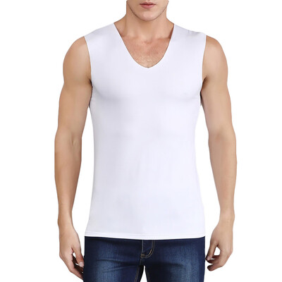 

Toponeto Mens Summer Ice Silk Traceless Thin Breathable Pure Color V-neck Sleeveless Top