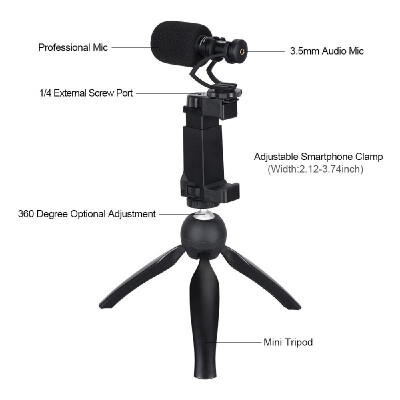 

CoMica CVM-VM10-K2 Smartphone Video Rig Kit with Cardioid Directional Video Microphone Phone Holder Mini Tripod for iPhone Samsung