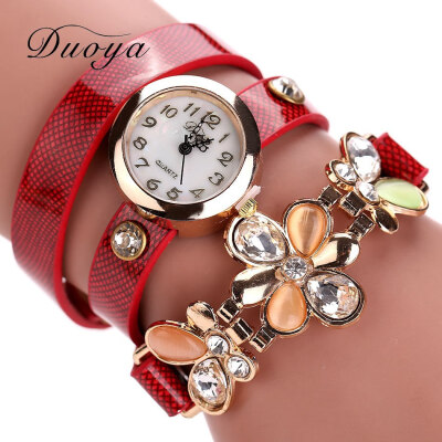 

Trend around three-ring alloy quartz watch fashion mesh PU strap with diamond flower female watch