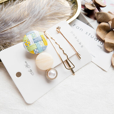 

Temperament Pearl Decoration Hairpins Plaid Pattern Three-piece Women Hair Clips