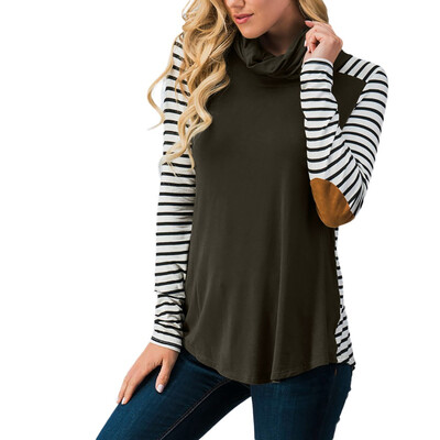 

Nomeni Women Casual Stripe Print Patchwork Turtleneck Long Sleeve Tops Blouse