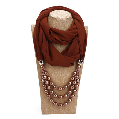 

New Style Fashion Scarves With Necklace Pearls Chiffon Pendant Stylish Scarf