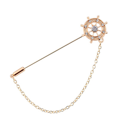 

1 pcs Hot Alloy Crystal Boat Rudder Anchor Suit Brooches Men Clothing Accessories Fashion Jewelry