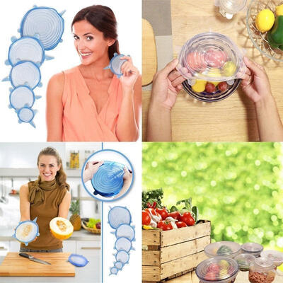 

6 Pcs Reusable Silicone Food Pot Lid Bowl Covers Wrap Keep Food Stretch Fresh