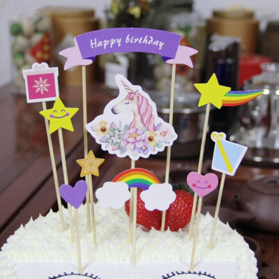 

1 Set Diy Children Birthday Cake Cartoon Unicorn Flamingo Decorative Card Party Decoration