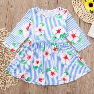 

Toddler Baby Kids Girls Floral Print Striped Dresses Outfits Dress Clothes