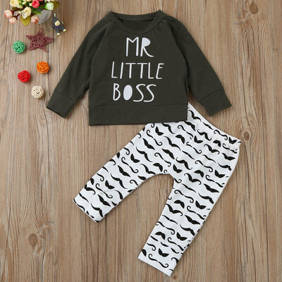 

Newborn Baby Boy Letter Print Blouse TopsPants 2PCS Outfits Clothes Set Suit