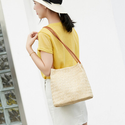 

Tailored Fashion Women Casual Shoulder Bag Straw Bags Woven Bucket Bag Handbag