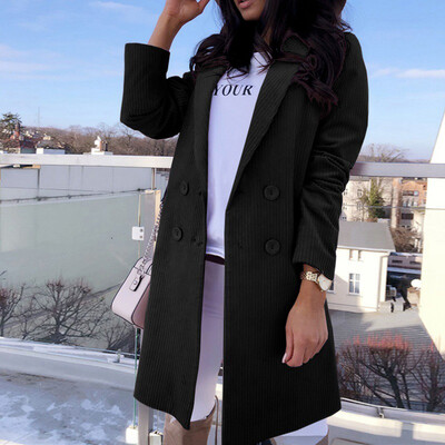 

Toponeto Women Casual Solid Color Turn Down Collar Long Sleeve Long Coat Button Up Coat