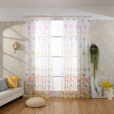 

Gobestart Butterfly Sheer Curtain Window Treatment Voile Drape Valance 1 Panel Fabric