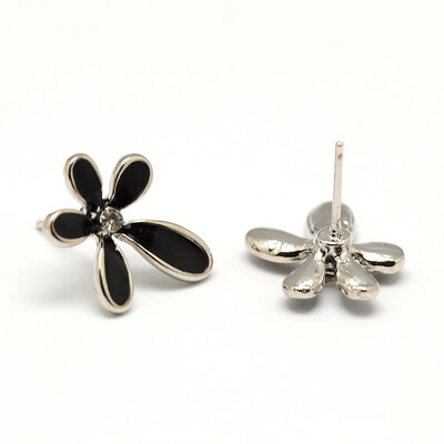 

Alloy Rhinestone Enamel Flower Ear Studs Platinum 16x14x2mm Pin 08mm