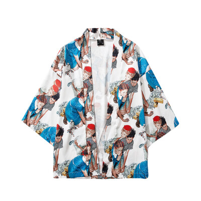 

Toponeto Fashion Mens Cardigan National Print Loose Jacket Yukata Coat Baggy Tops Summer