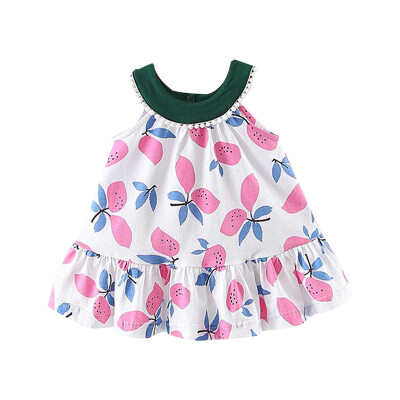 

2019 New Summer Girls Fruit Print Princess Cute Casua Doll Collarl Sleeveless Round Collar Sweet Dress For 12-24 Months