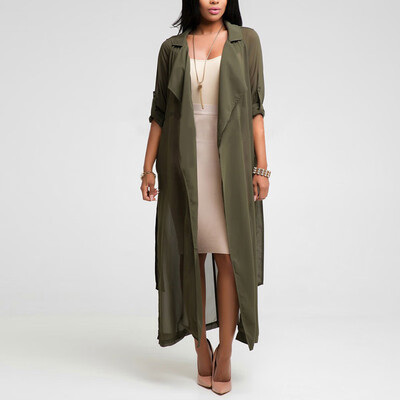 

Womens Solid Chiffon Coat V Neck Loose Long Sleeve Cardigan Casual Work Blazer