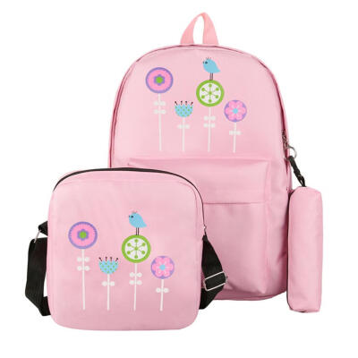 

3pcsSet Print Floral Backpack Women Canvas Girls Crossbody Bag Pencil Case