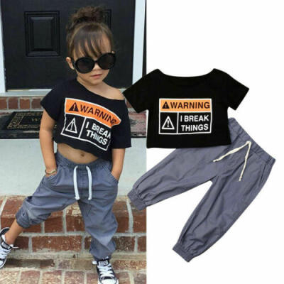 

NEW Summer Toddler Baby Girl Boat Neck Crop Top T-shirt Leggings Outfit Clothes