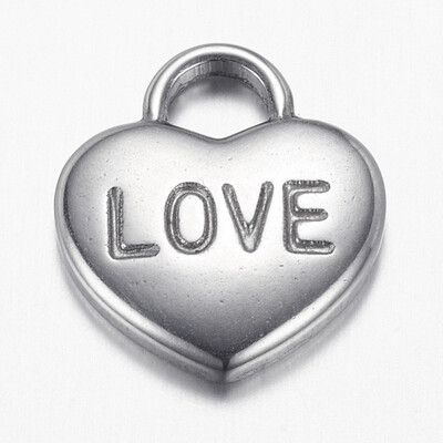 

304 Stainless Steel Pendants Heart with Word Love Stainless Steel Color 17x15x25mm Hole 4x45mm