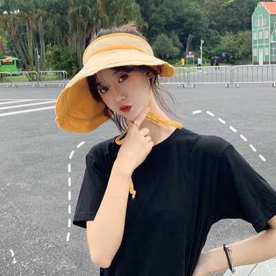 

Double-sided cotton&linen hat womens summer sun UV visor outdoor sports large brim hat tide