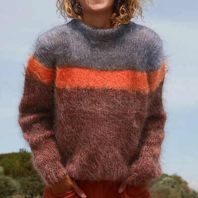 

Tailored Women Fashion Color Block Knitted Turtleneck Long Sleeve Sweater Top Blouse