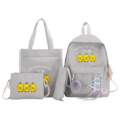 

4pcsset Cartoon Print Backpack Women Travel Canvas Shoulder Totes Pen Bags