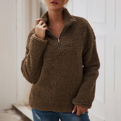 

Womens Casual Long Sleeves Loose Pullover Tops Winter Warm Zipper Sweatshirt
