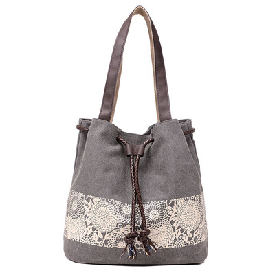 

2017 Casual Shopping Handbag Fashion Women Canvas Shoulder Bag Flower Bags Big Capacity Drawstring Tote