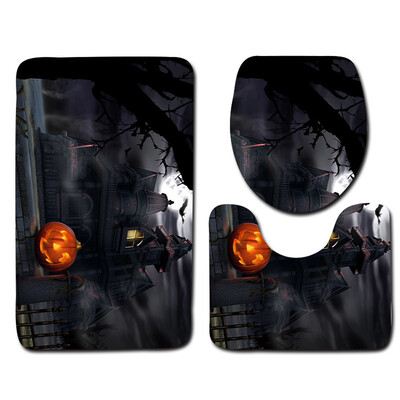 

〖Follure〗Halloween Night Castle Toilet Seat Cover&Rug Bathroom Set Halloween Decor