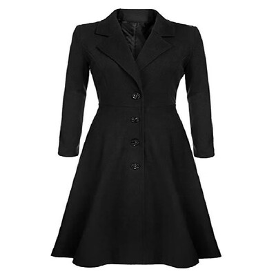 

Solid Notched Lapel Buttons Long Sleeves Coat