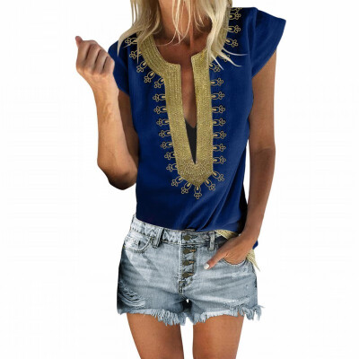 

Stand collar shirt womens slim printed short-sleeved vest top