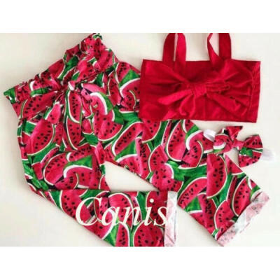 

Summer Infant Kids Baby Girl Sling Tube Top Bow Pants 2Pcs Watermelon Outfit USA