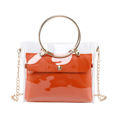 

Women Circle Handle Solid Color Transparent Jelly Chain Shoulder Bag Handbag