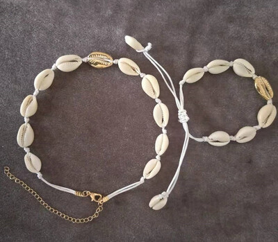 

European&American fashion jewelry set shell choker handmade alloy shell knotted woven necklace ladies set