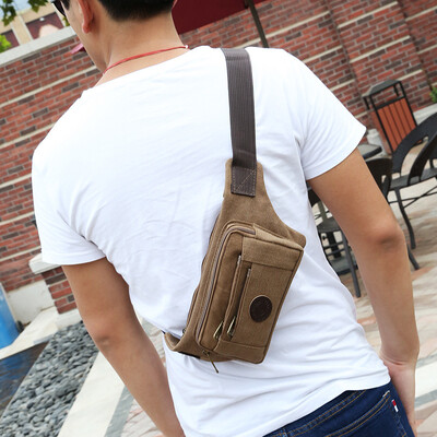 

Mens chest bag Korean sports backpack casual canvas shoulder pocket mens bag student Messenger bag