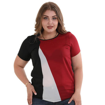 

Women Geometric Splicing Short Sleeve T-Shirt Chiffon Summer Plus Size Tops