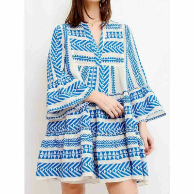 

Ladies Womens Summer Boho Smock Dress Tops Holiday Beach Casual Loose Frill Sundress Shirt Dress