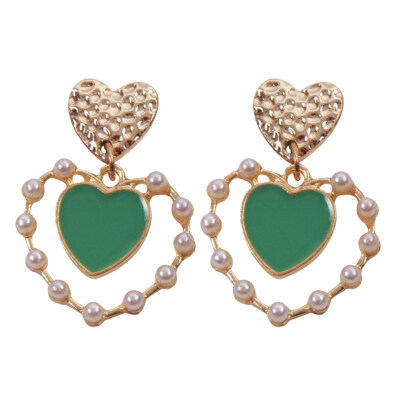 

Fashion Heart Enamel Faux Pearl Charm Stud Earrings Women Party Jewelry Gift