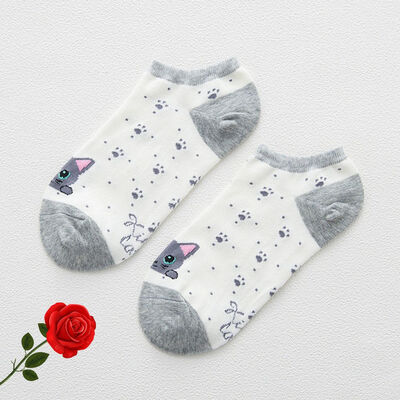 

1 Pairs Comfortable Simple Kawaii Pattern Women Socks Cute Cartoon Cat Striped Cotton Casual Socks for Female All-Match