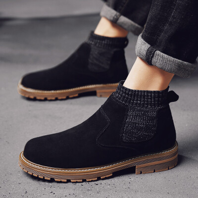 

2019 new socks mouth black Martin boots men plus velvet warm winter waterproof British wind mens high-top shoes