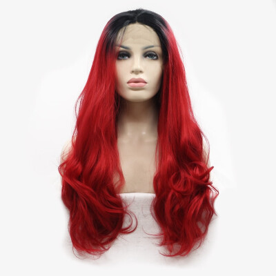 

Amazing Star Lace Frontal Wigs Long Wavy Hair Ombre Red Color Heat Resistant Fiber Free Part Synthetic Hair