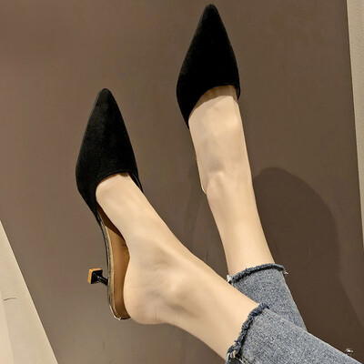 

Fine heel slippers women wear 2019 new fashion pointed slippers Rome Muller shoes