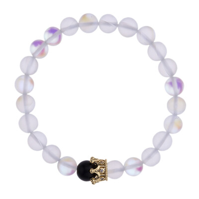 

Opal Black White Pearls Micro Inlaid Crown Pair Bracelet Unisex Elastic Rope Bracelet