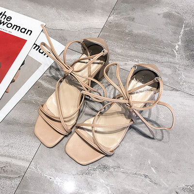 

Internet celebrity sandals female fairy wind 2019 summer cross-belt super hot Roman shoes thick heel open-toed high heels
