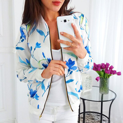 

Toponeto Womens Ladies Retro Floral Printing Zipper Up Jacket Casual Tops Coat Outwear