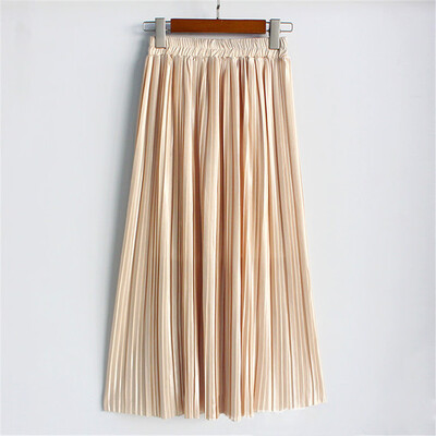 

Roseonmyhand Womens Solid Color High Waist Pleated A-Line Swing Skirt Stretchy Waistline