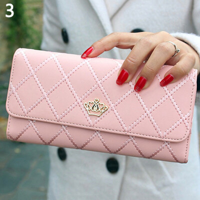 

Women Quilted Crown Clutch Long Purse Faux Leather Wallet Card Holder Handbag