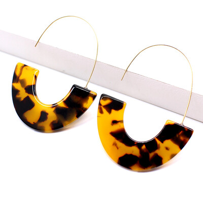 

EK167 New Fashion Leopard Multi-Color Big Hook Acrylic Earrings Special Statement Long Semicircle Resin Drop Earring ZA Brincos